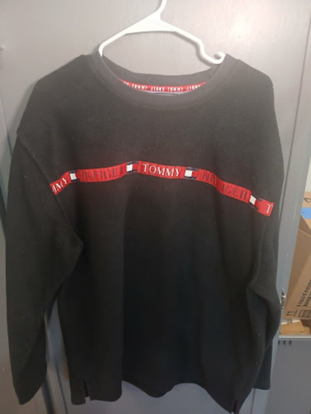 Vintage 90s Tommy Jeans Fleece Ribbon Logo Crewneck XL